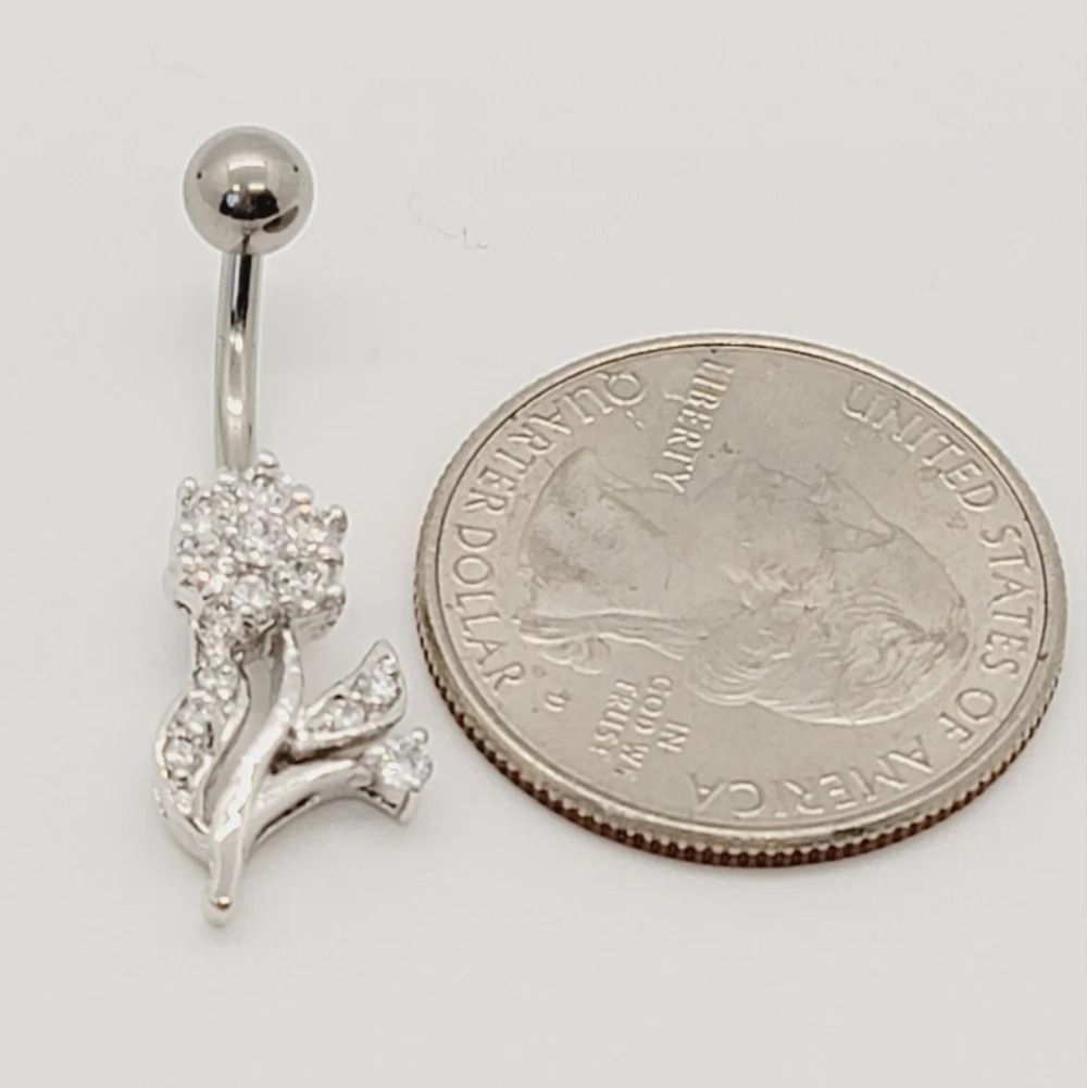New Sterling Silver CZ Belly Button Navel Ring